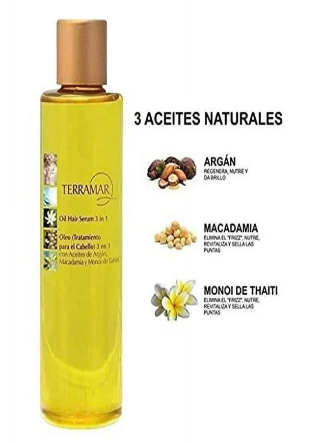 Terramar 3 in 1 Hair Oil (98ml / 3.31 fl Oz) - with Argan, Macadamia, Monoi - Nourishes, Smooths Frizz, Adds Shine, Lightweight for All Hair - Image 3